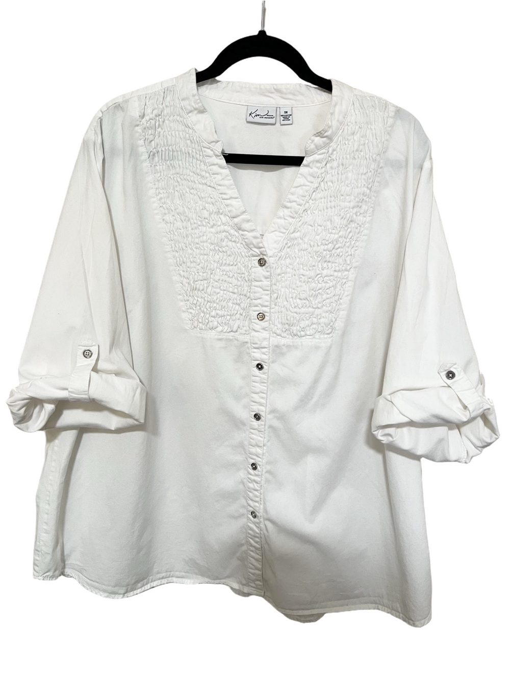 Cotton 3X Smocked Roll Cuff Button Up Shirt Capsule Minimalist Coastal Resort